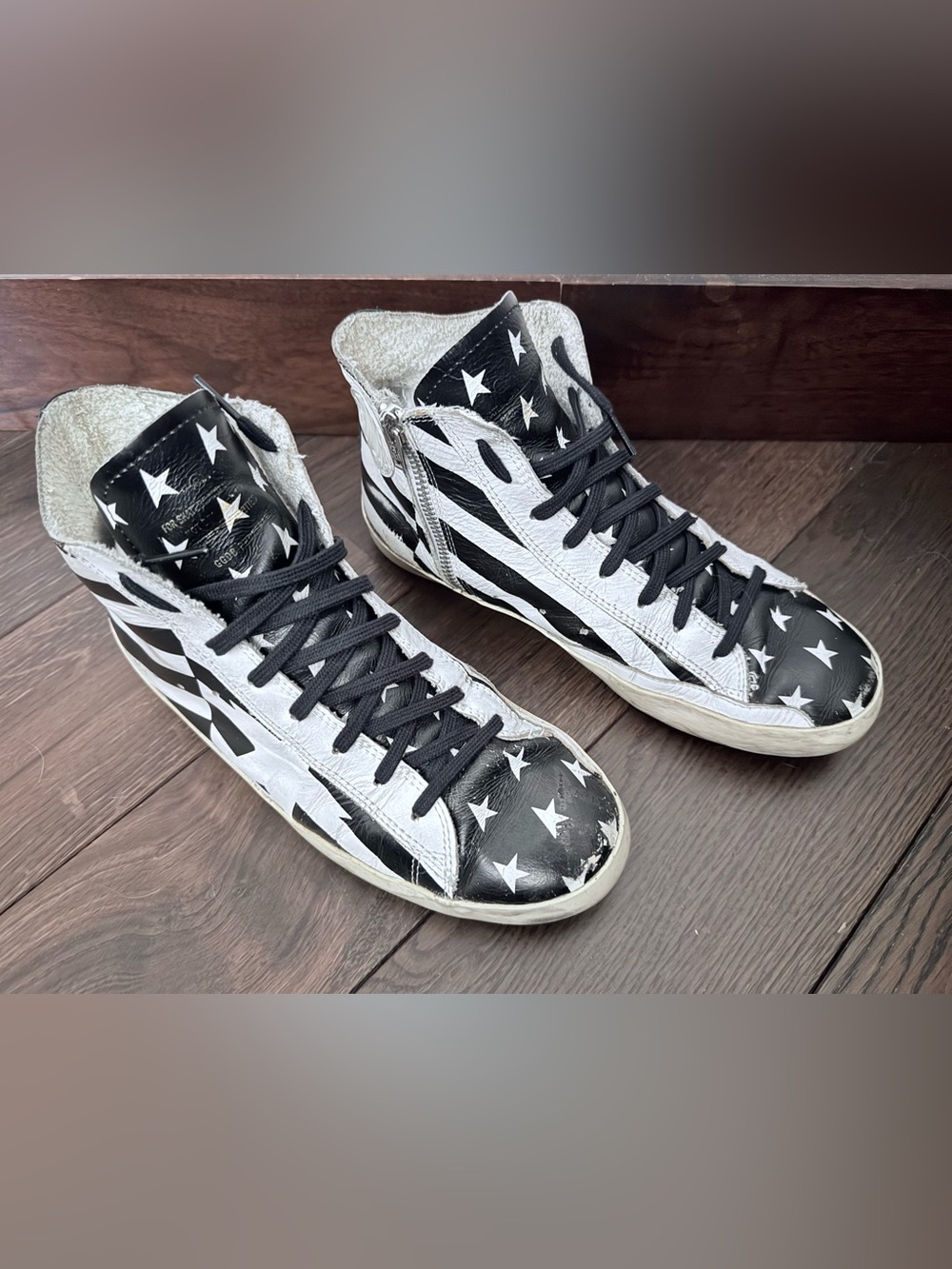 Golden Goose Black and White Star High-Top Sneakers